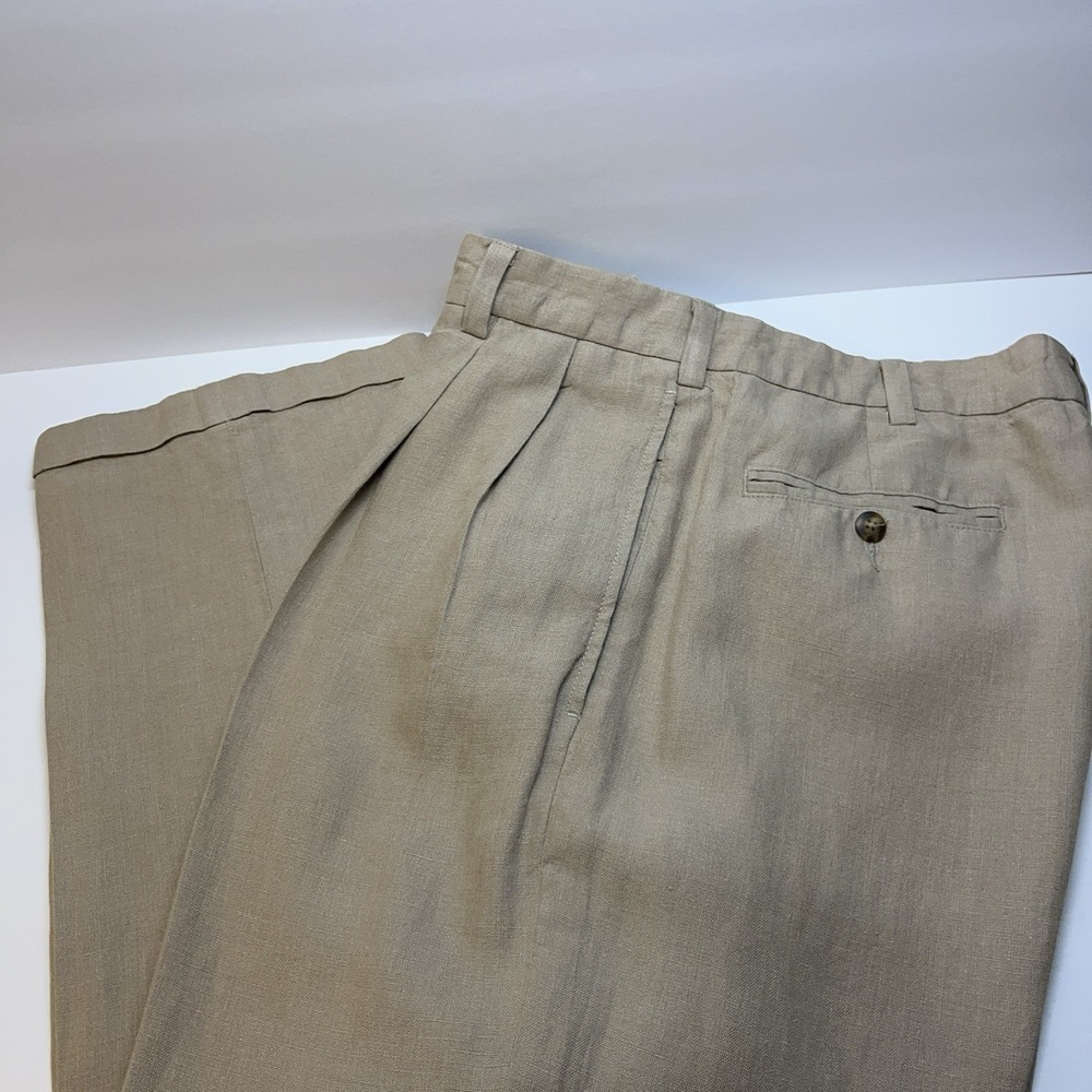 Jos. A. Bank Mens Pants 34x30 100% Linen Travelers Collection Pleated Cuffed